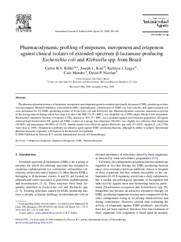 (PDF) Pharmacodynamic profiling of imipenem, meropenem and ertapenem ...