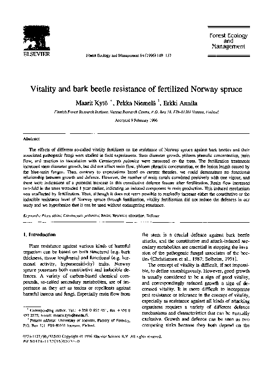 (PDF) Vitality and bark beetle resistance of fertilized Norway spruce