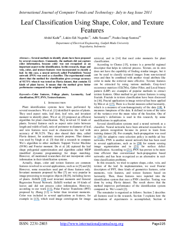 (PDF) Leaf Classification Using Shape, Color, and Texture