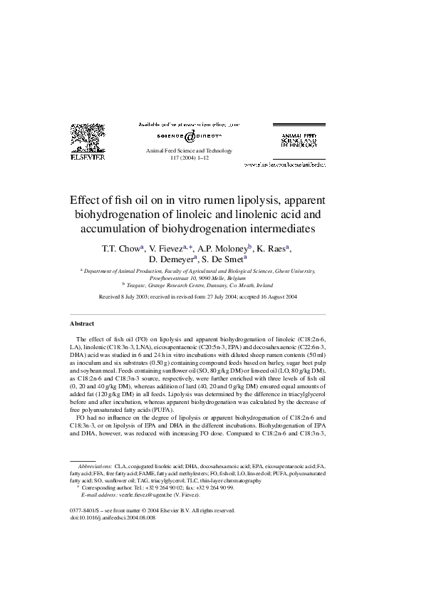 (PDF) Effect of fish oil on in vitro rumen lipolysis, apparent ...