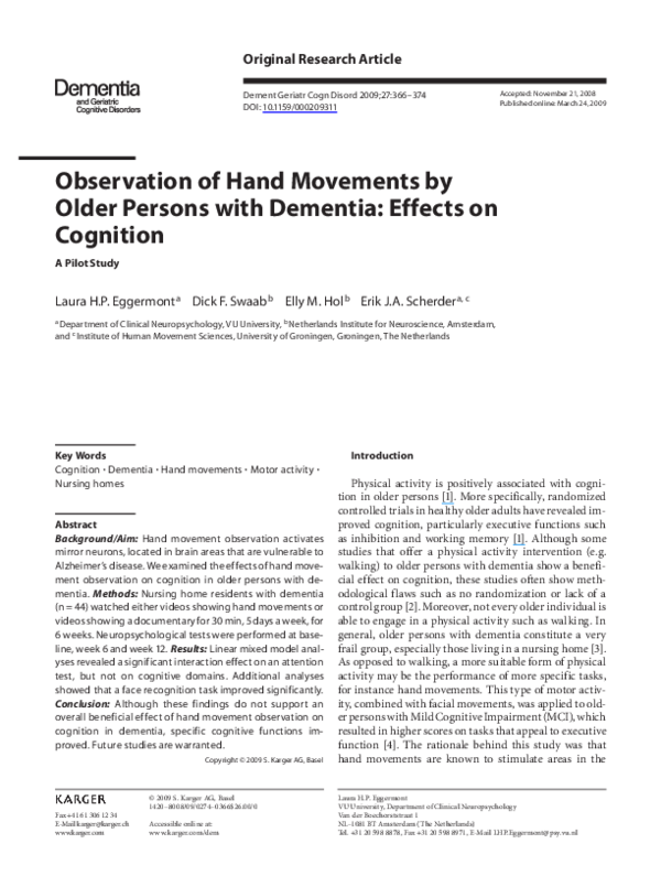 (PDF) Observation of Hand Movements by Older Persons with Dementia