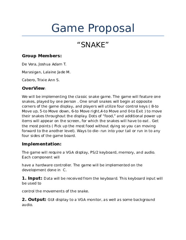 (DOC) Game Proposal " SNAKE " Group Members
