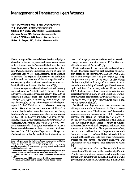 (PDF) Management of penetrating heart wounds