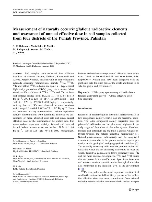 (PDF) Measurement of naturally occurring/fallout radioactive elements ...