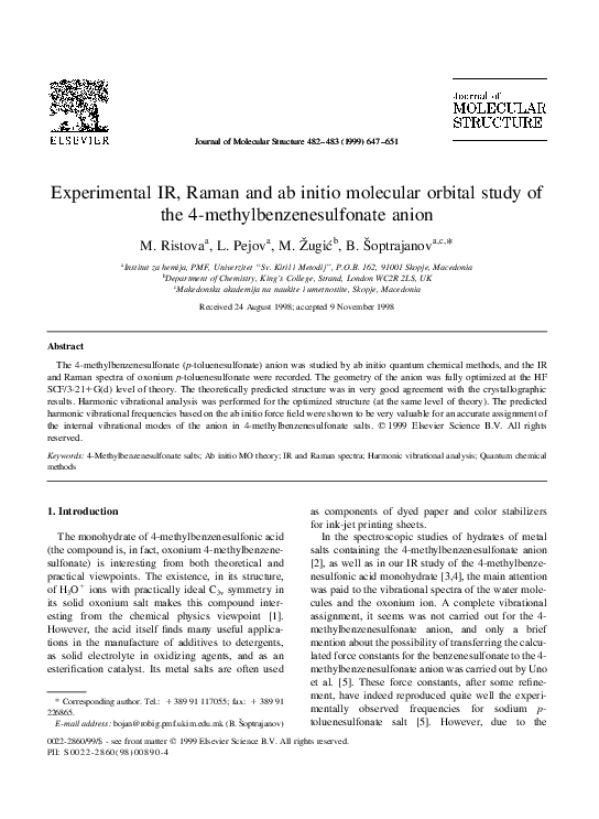 (PDF) Experimental IR, Raman and ab initio molecular orbital study of ...