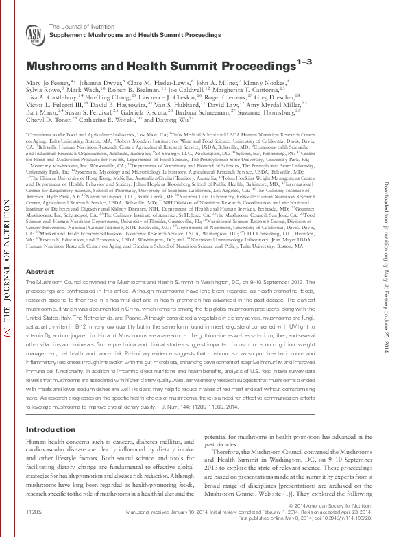 (PDF) Mushrooms and Health Summit Proceedings Suzanne Thornsbury, Lawrence Cheskin, Barbara