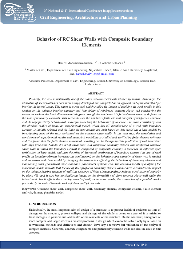 (PDF) Behavior of RC Shear Walls with Composite Boundary Elements