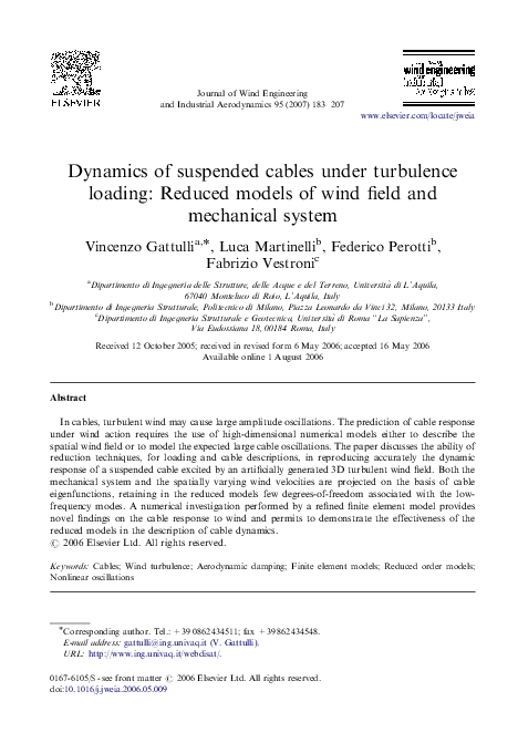 (PDF) Dynamics of suspended cables under turbulence loading: Reduced ...