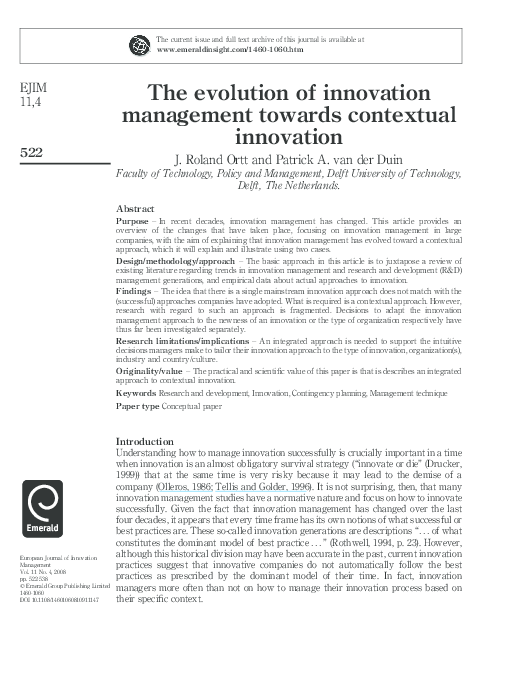 (PDF) The evolution of innovation management towards contextual innovation