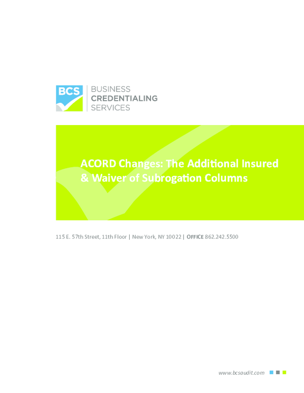 (PDF) ACORD Changes The Additional Insured & Waiver of Subrogation