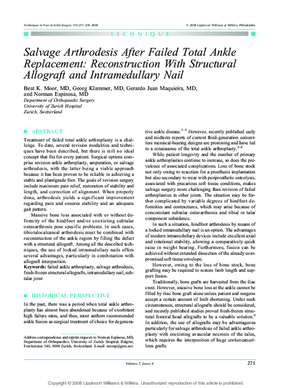 (PDF) Salvage Arthrodesis After Failed Total Ankle Replacement