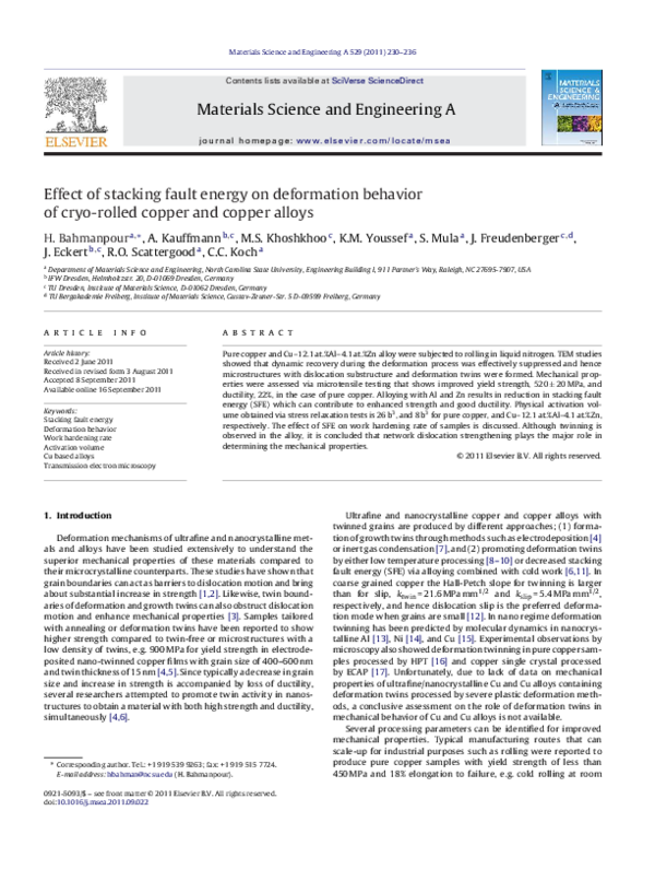 (PDF) Effect of stacking fault energy on deformation behavior of cryo ...