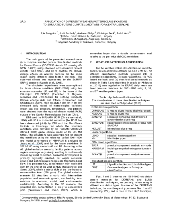 (PDF) Application of Different Weather Pattern Classifications to ...
