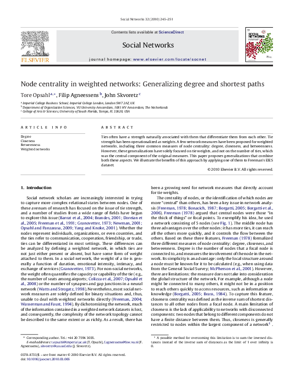 (PDF) Node centrality in weighted networks: Generalizing degree and ...