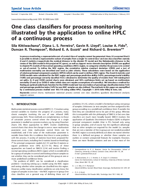 (PDF) One class classifiers for process monitoring illustrated by the ...