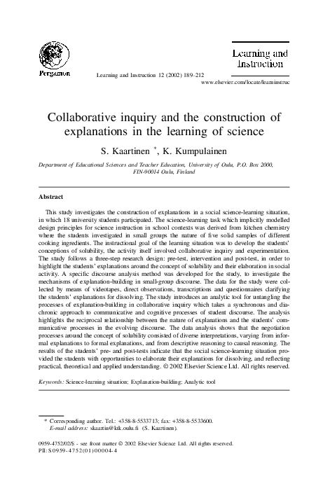 (PDF) Collaborative inquiry and the construction of explanations in the ...