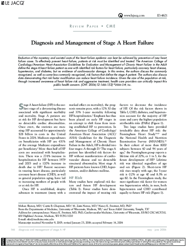 (PDF) Diagnosis and Management of Stage A Heart Failure