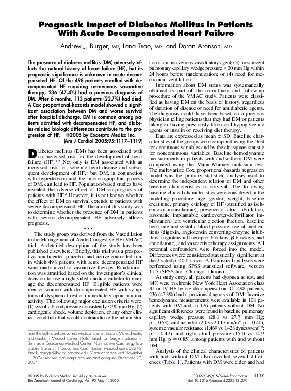 (PDF) Prognostic Impact of Diabetes Mellitus in Patients With Acute ...