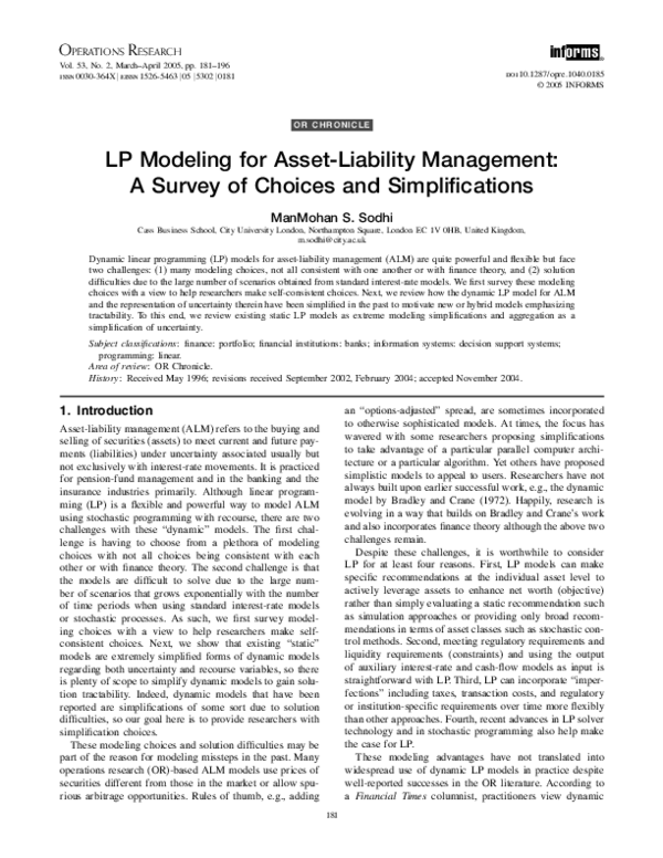 (PDF) LP Modeling for Asset-Liability Management: A Survey of Choices ...