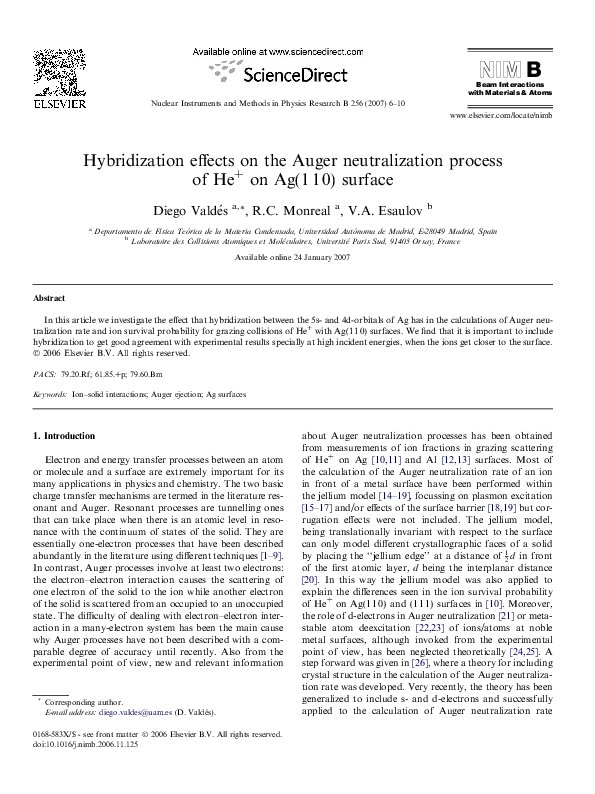 (PDF) Hybridization effects on the Auger neutralization process of He+ ...