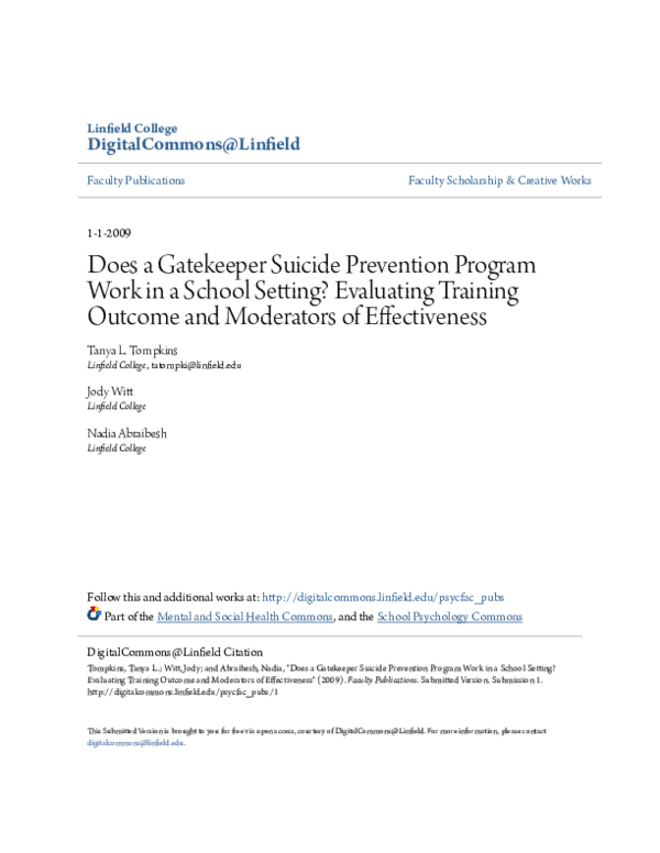 (PDF) Does a Gatekeeper Suicide Prevention Program Work in a School ...