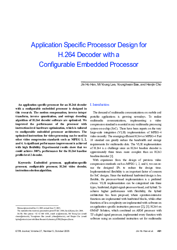 (PDF) Application Specific Processor Design for H.264 Decoder with a ...