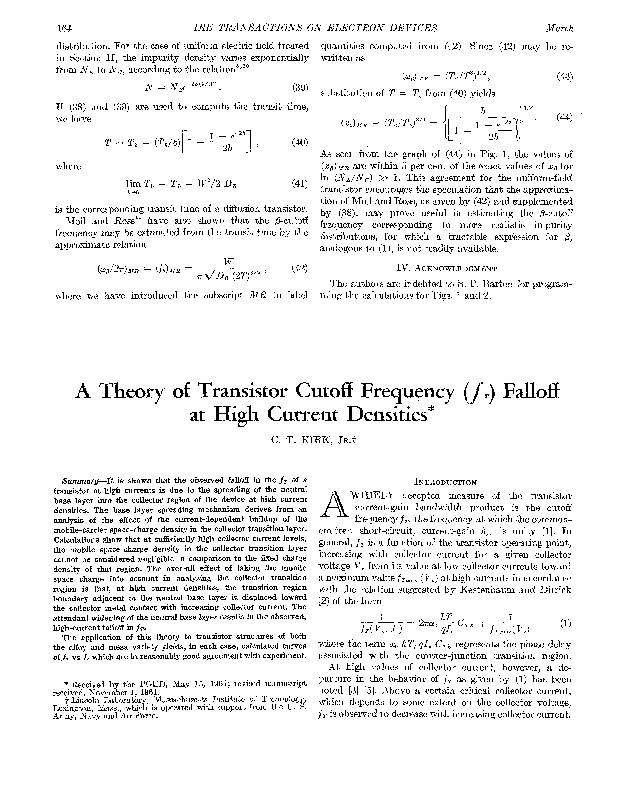 (PDF) A theory of transistor cutoff frequency (fT) falloff at high