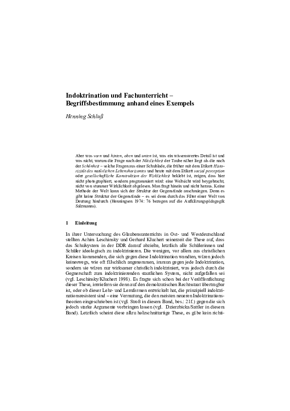 (PDF) Indoktrination und Fachunterricht — Begriffsbestimmung anhand ...