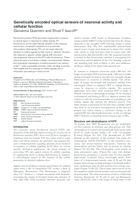 (PDF) Genetically encoded optical sensors of neuronal activity and ...