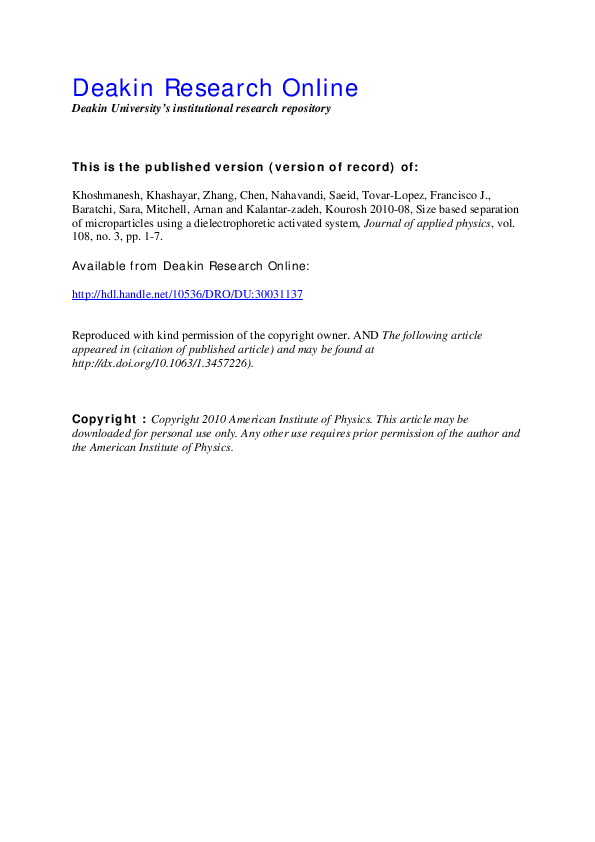 (PDF) Size based separation of microparticles using a dielectrophoretic ...