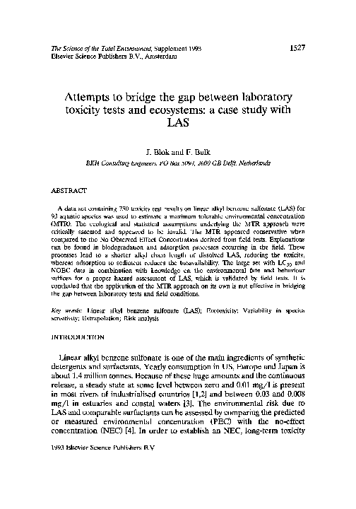 (PDF) Attempts to bridge the gap between laboratory toxicity tests and ...