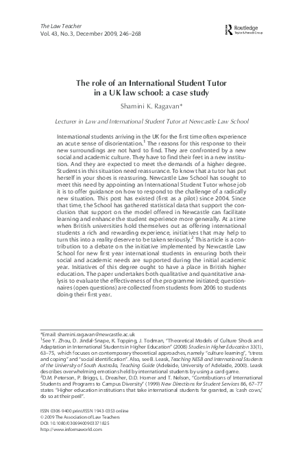 (PDF) The role of an International Student Tutor in a UK law school: a ...