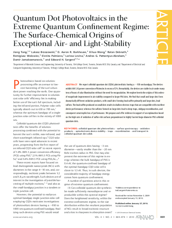 (PDF) Quantum Dot Photovoltaics in the Extreme Quantum Confinement ...