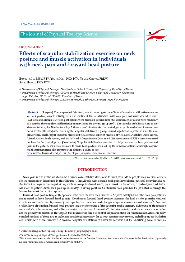 (PDF) Effects of scapular stabilization exercise on neck posture and ...
