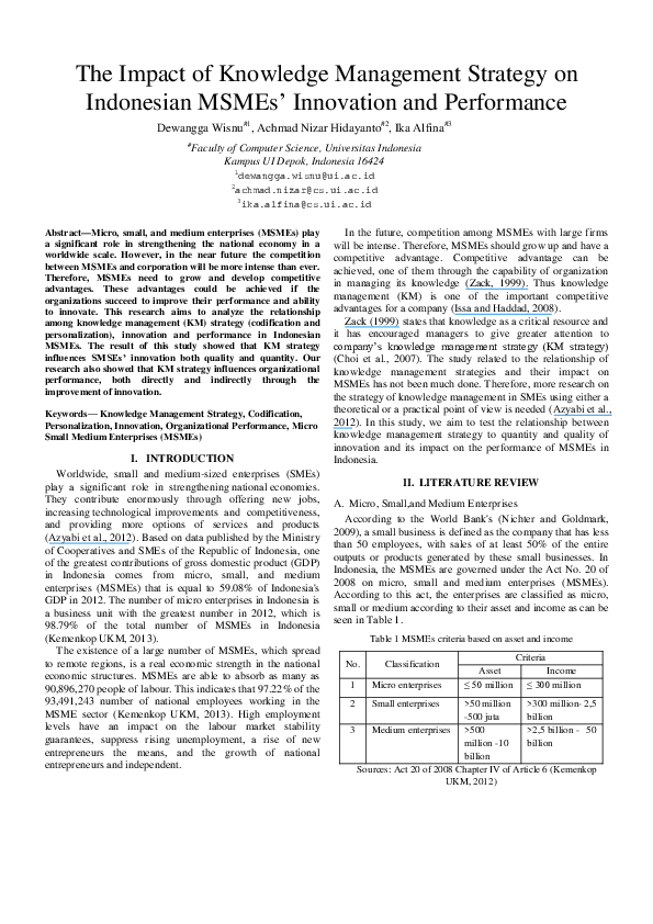 (PDF) Knowledge Management Strategy and Its Impact to Innovation and ...