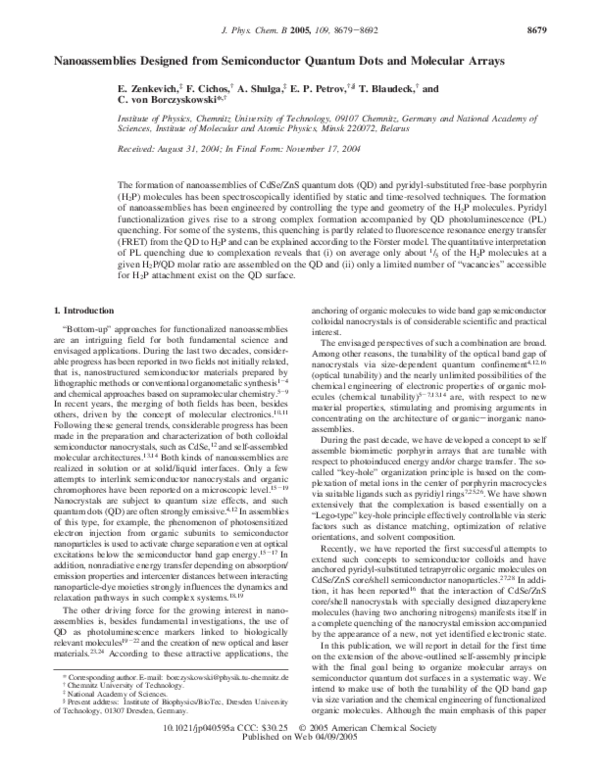(PDF) Nanoassemblies Designed from Semiconductor Quantum Dots and ...