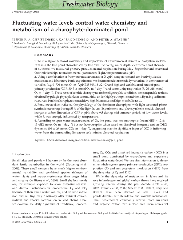 (PDF) Fluctuating water levels control water chemistry and metabolism