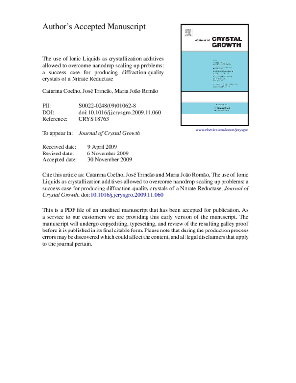(PDF) The use of ionic liquids as crystallization additives allowed to ...
