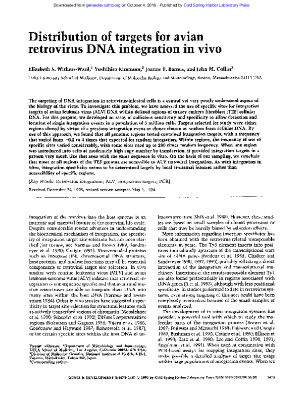 (PDF) Distribution of targets for avian retrovirus DNA integration in vivo