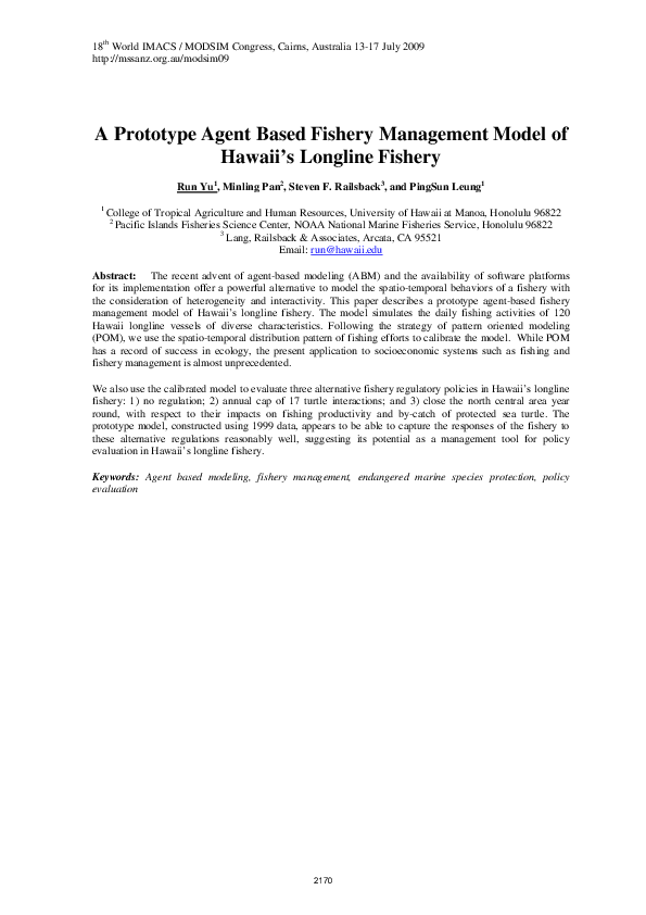 (PDF) A Prototype Agent Based Fishery Management Model of Hawaii's