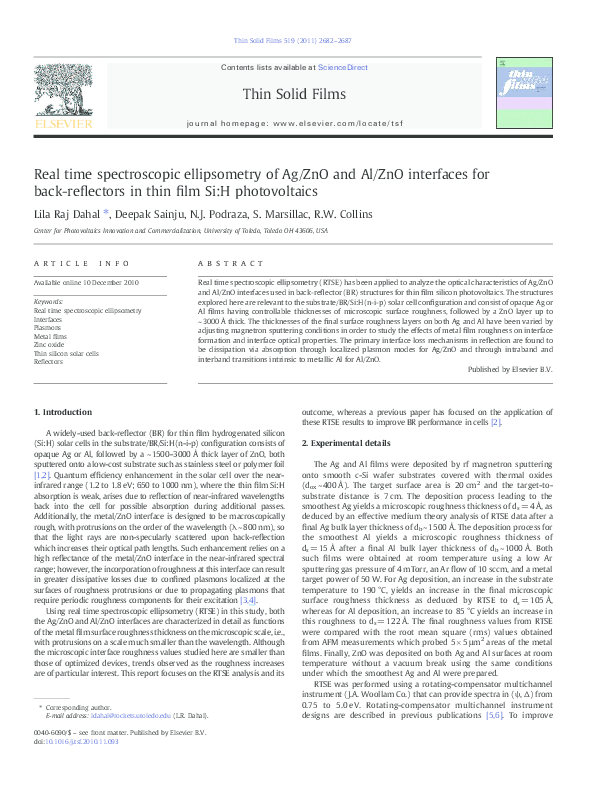 (PDF) Real time spectroscopic ellipsometry of Ag/ZnO and Al/ZnO ...