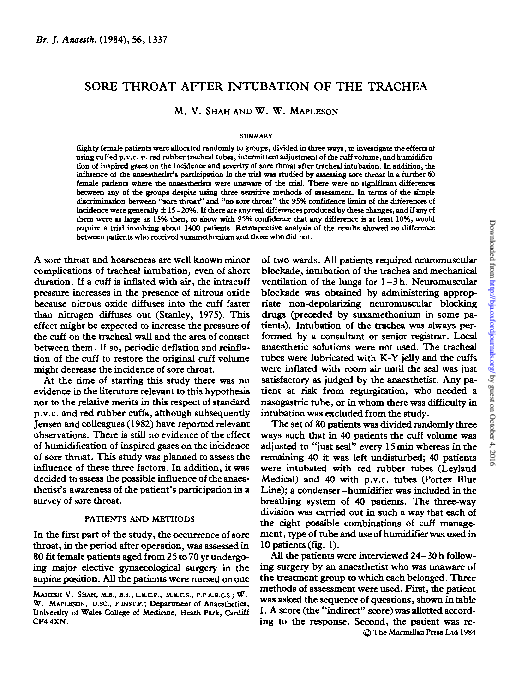 (PDF) SORE THROAT AFTER INTUBATION OF THE TRACHEA mitesh shah