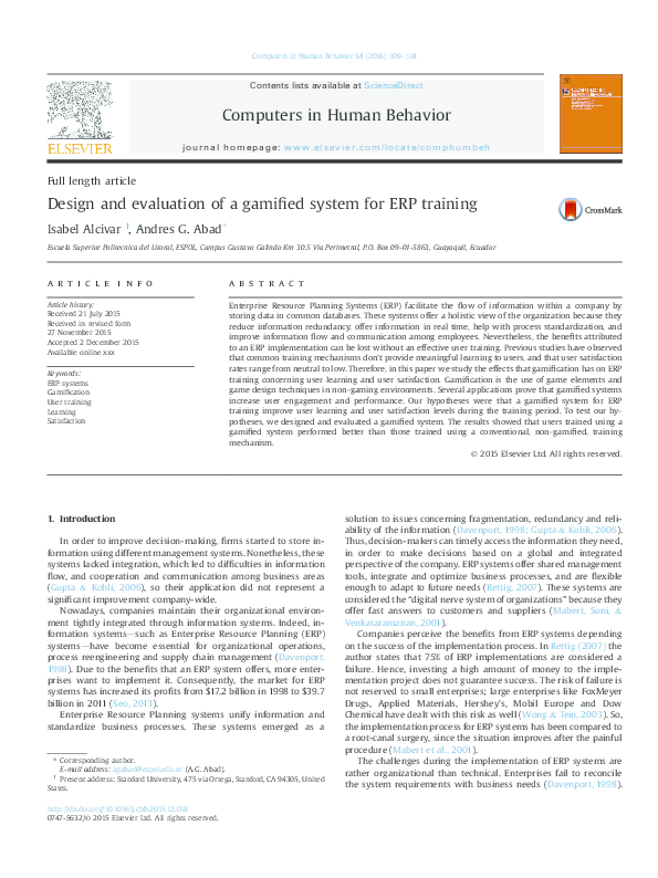(PDF) Design and evaluation of a gamified system for ERP training