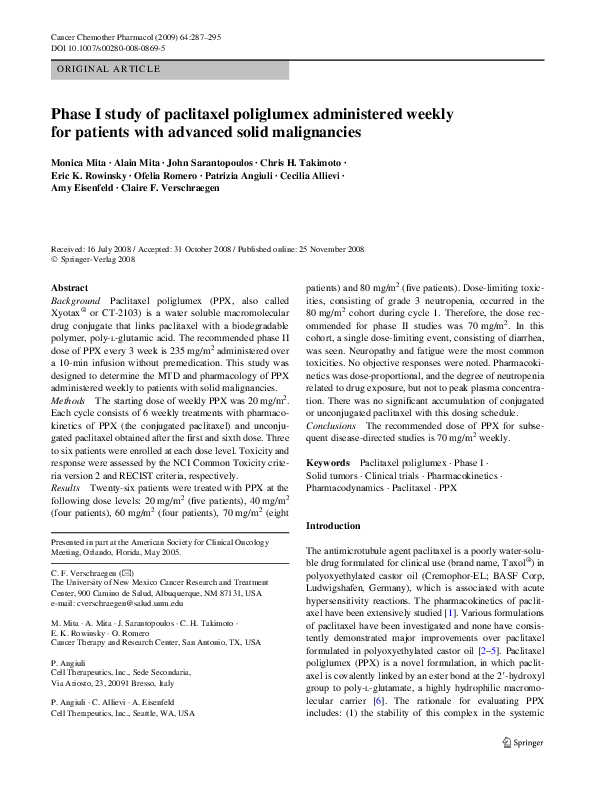 (PDF) Phase I study of paclitaxel poliglumex administered weekly for ...
