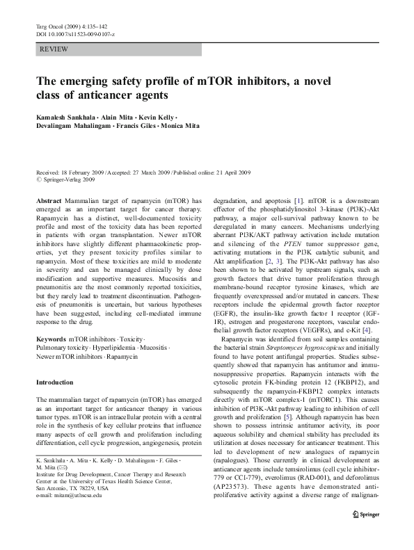 (PDF) The emerging safety profile of mTOR inhibitors, a novel class of ...