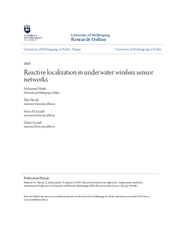 (PDF) Reactive Localization in Underwater Wireless Sensor Networks