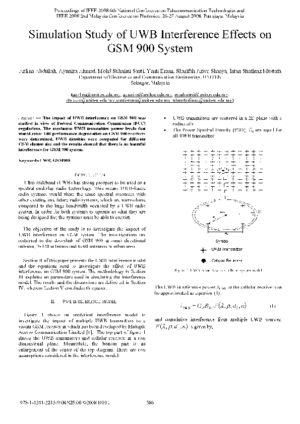 (PDF) Simulation Study of UWB Interference Effects on GSM 900 System