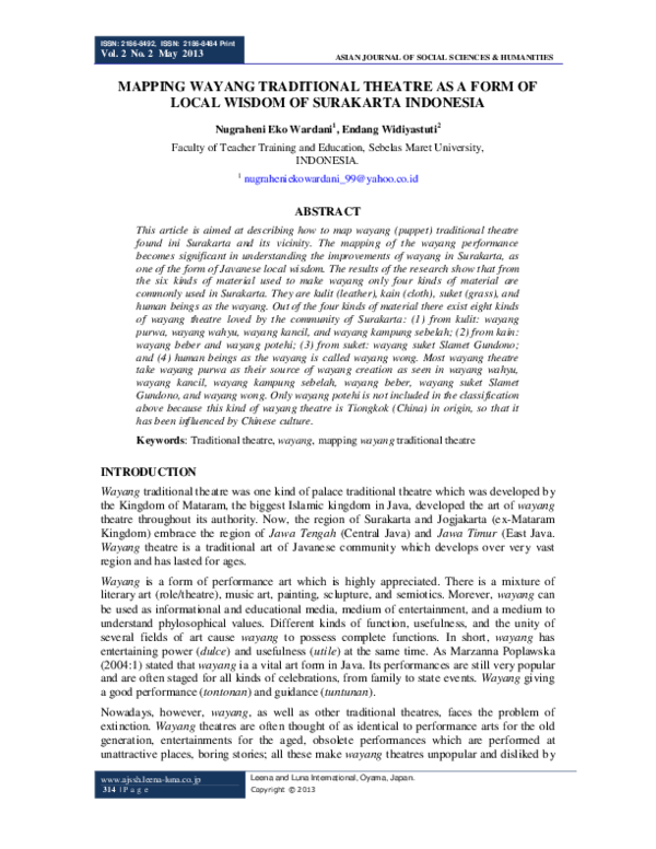 (PDF) MAPPING WAYANG TRADITIONAL THEATRE AS A FORM OF LOCAL WISDOM OF ...