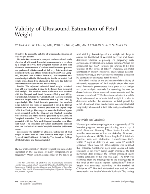 (PDF) Validity of ultrasound estimation of fetal weight