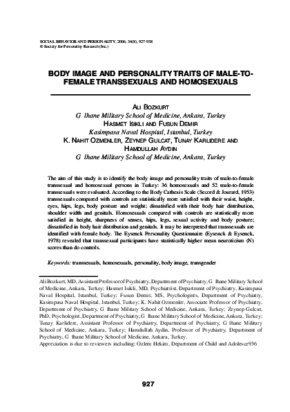 (PDF) BODY IMAGE AND PERSONALITY TRAITS OF MALE-TO-FEMALE TRANSSEXUALS ...